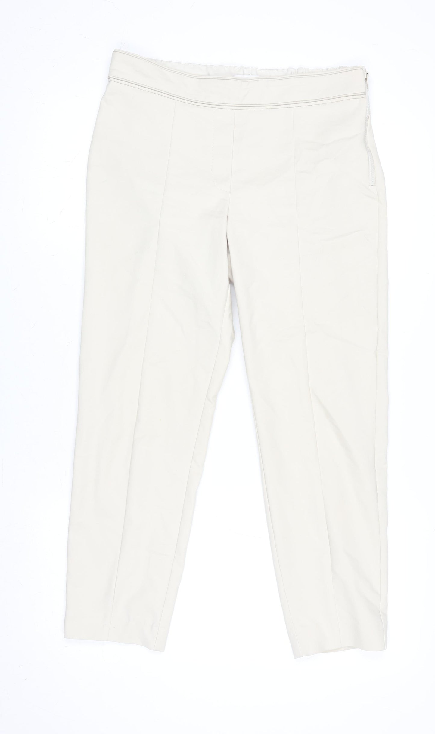 Mango Women Beige Cotton Stretch Tailored Trousers Size 12