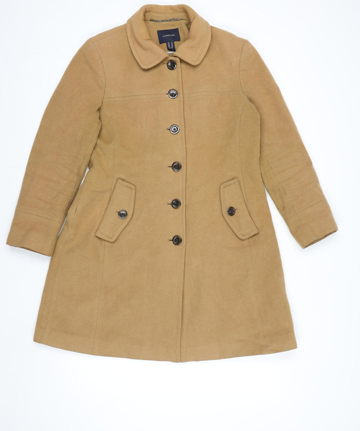 Lands' End Women's Beige Wool Cashmere Blend Mid-Length Pea Coat Size 12 Petite