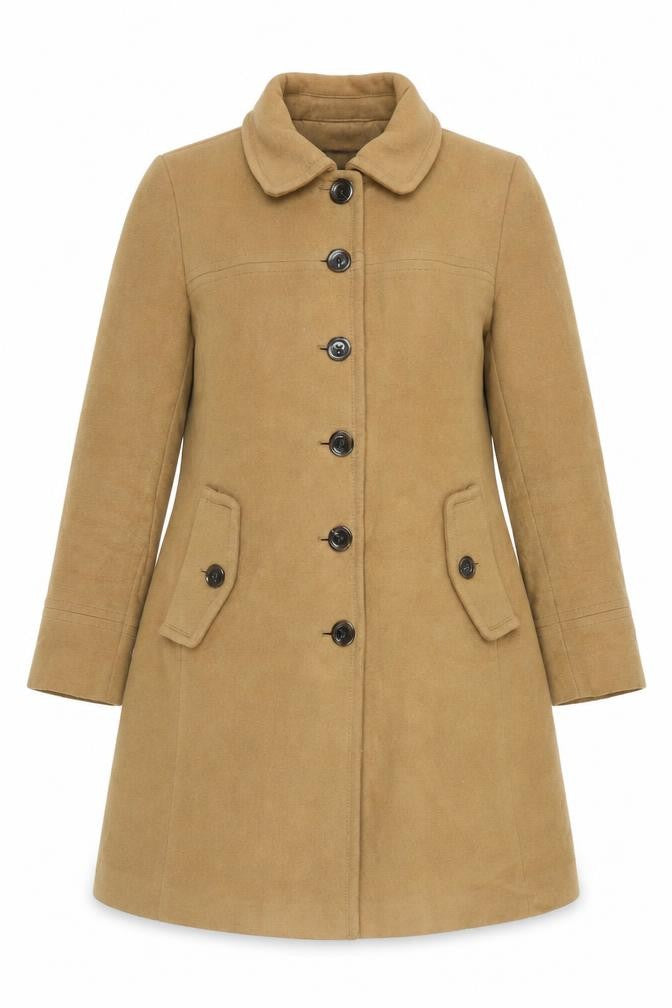 Lands' End Women's Beige Wool Cashmere Blend Mid-Length Pea Coat Size 12 Petite