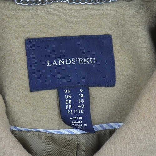 Lands' End Women's Beige Wool Cashmere Blend Mid-Length Pea Coat Size 12 Petite