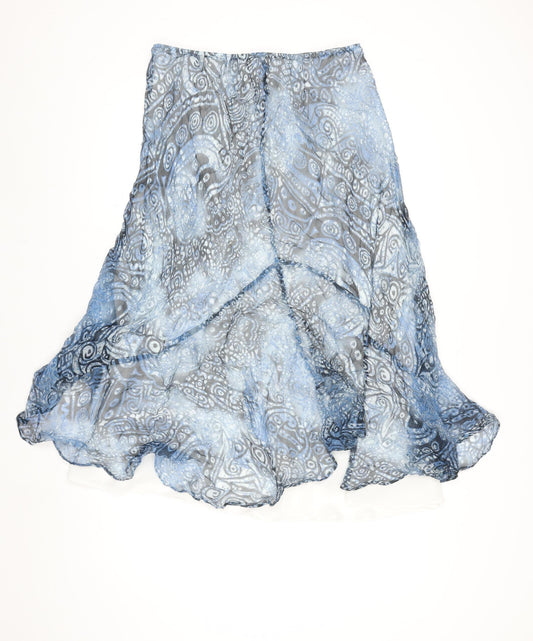 Windsmoor Womens Blue Geometric Flare Midi Chiffon Skirt Size 12