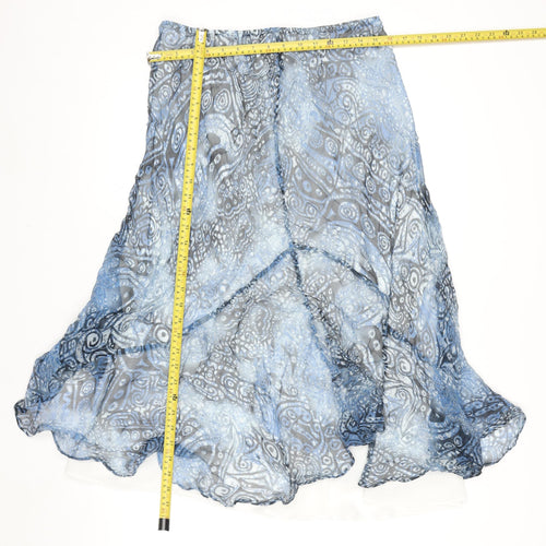 Windsmoor Womens Blue Geometric Flare Midi Chiffon Skirt Size 12