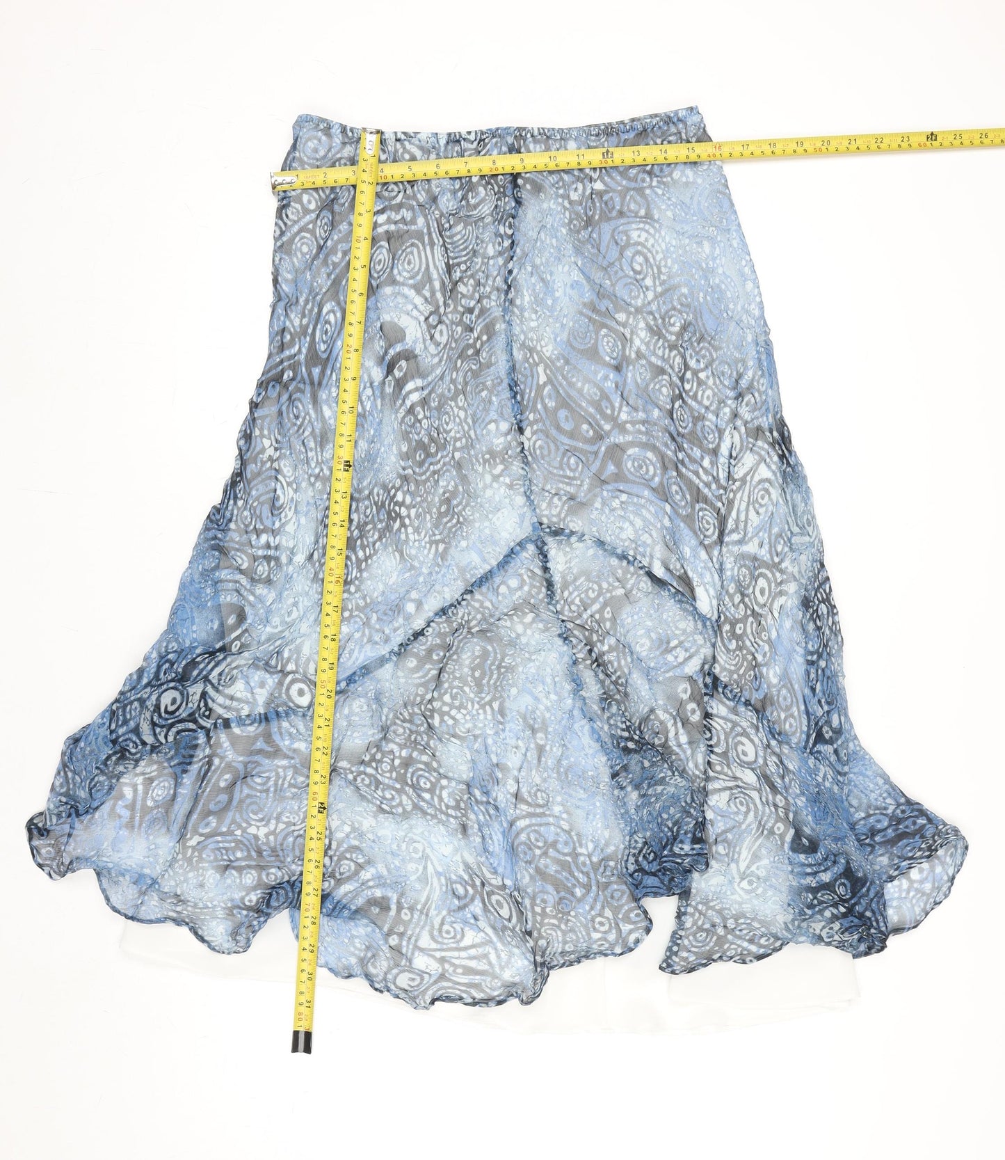 Windsmoor Womens Blue Geometric Flare Midi Chiffon Skirt Size 12