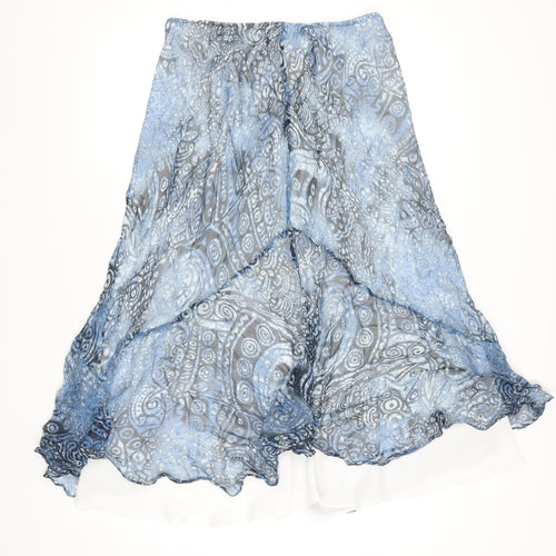 Windsmoor Womens Blue Geometric Flare Midi Chiffon Skirt Size 12