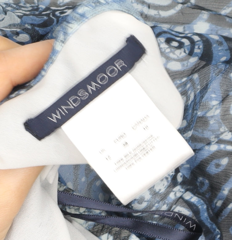 Windsmoor Womens Blue Geometric Flare Midi Chiffon Skirt Size 12