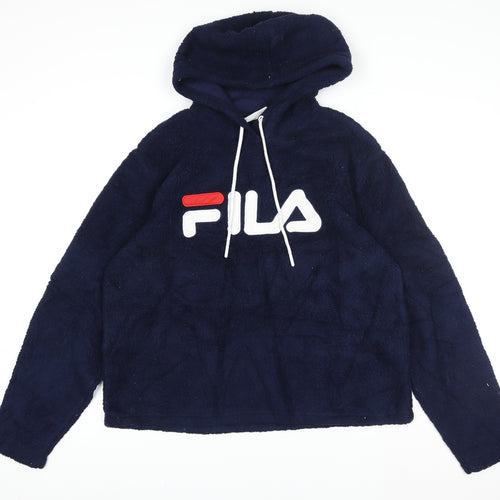 FILA Women's Navy Blue L Full Zip Hoodie Fleece Logo Sweatshirt
