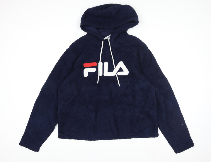 FILA Women's Navy Blue L Full Zip Hoodie Fleece Logo Sweatshirt