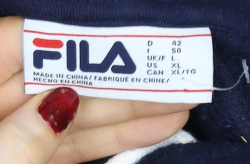 FILA Women's Navy Blue L Full Zip Hoodie Fleece Logo Sweatshirt