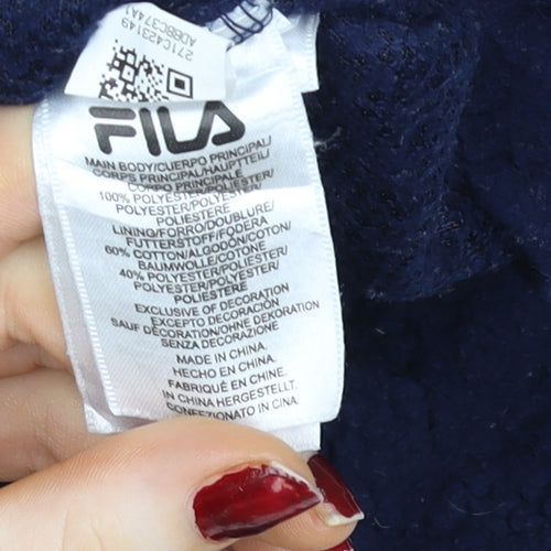 FILA Women's Navy Blue L Full Zip Hoodie Fleece Logo Sweatshirt