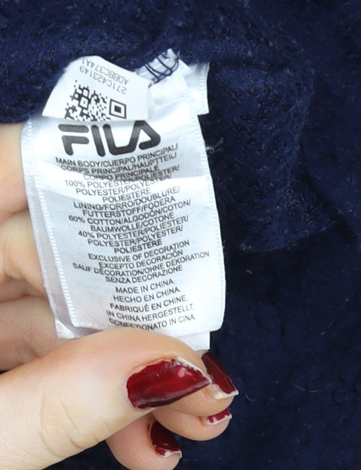 FILA Women's Navy Blue L Full Zip Hoodie Fleece Logo Sweatshirt