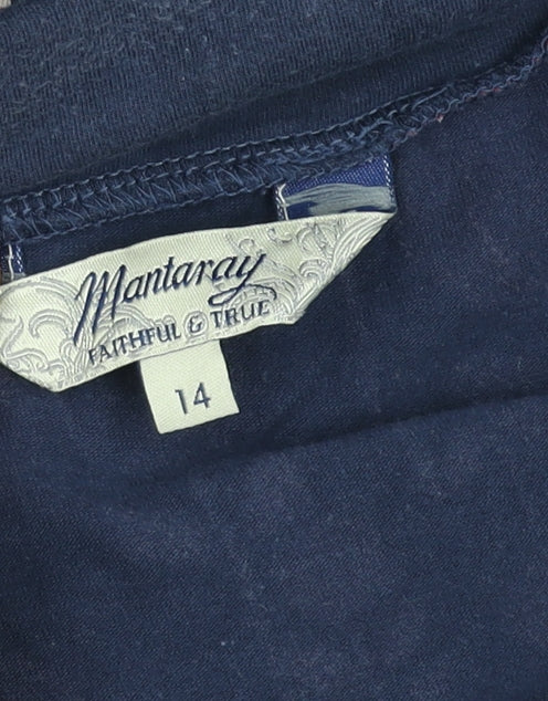 Mantaray Women’s Blue Floral A-Line Cotton Skirt Size 14