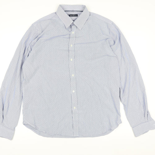 Ben Sherman Men's Blue Striped Cotton Long Sleeve Dress Shirt Size L