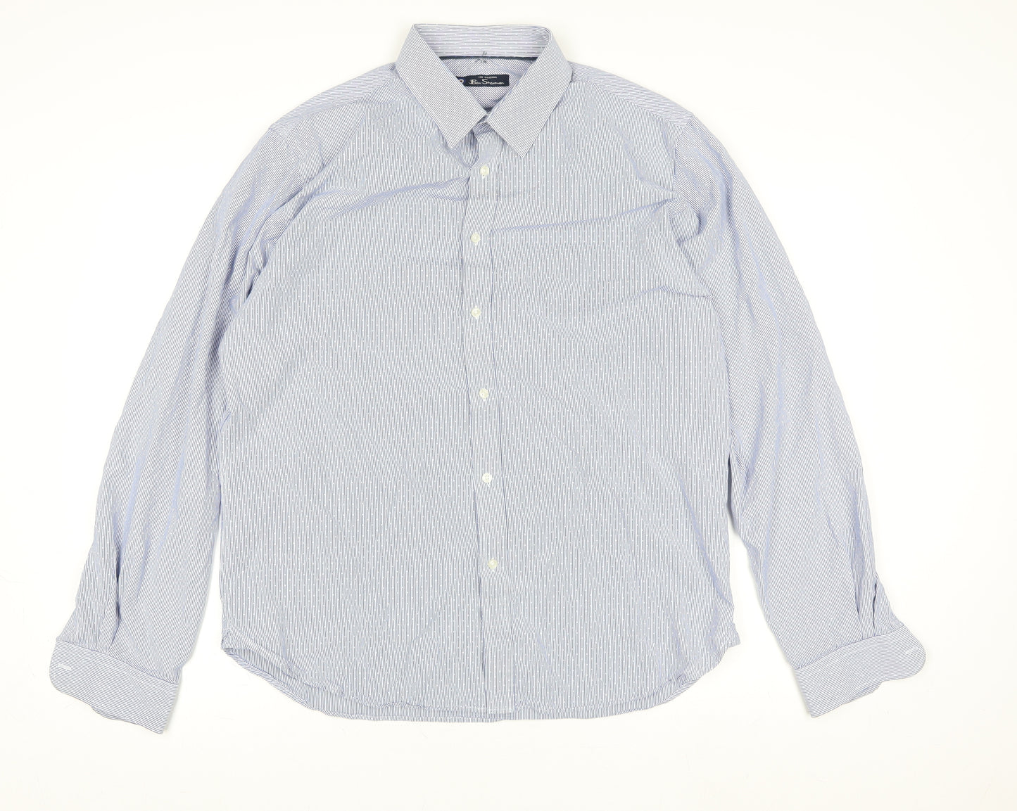 Ben Sherman Men's Blue Striped Cotton Long Sleeve Dress Shirt Size L