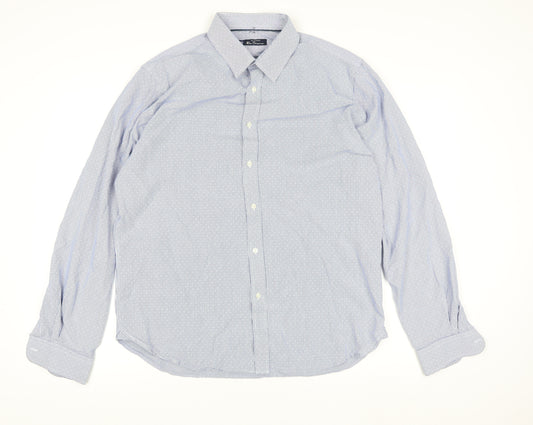 Ben Sherman Men's Blue Striped Cotton Long Sleeve Dress Shirt Size L