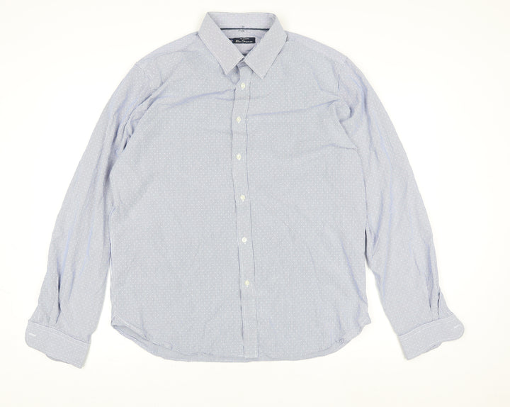 Ben Sherman Men's Blue Striped Cotton Long Sleeve Dress Shirt Size L