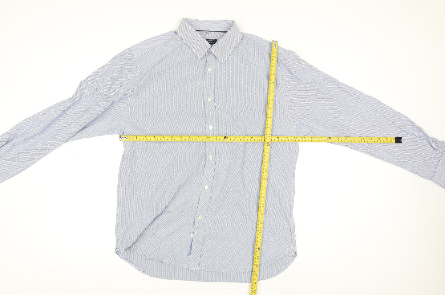 Ben Sherman Men's Blue Striped Cotton Long Sleeve Dress Shirt Size L