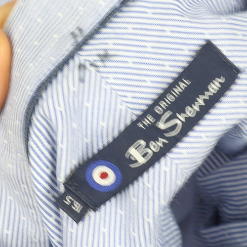 Ben Sherman Men's Blue Striped Cotton Long Sleeve Dress Shirt Size L