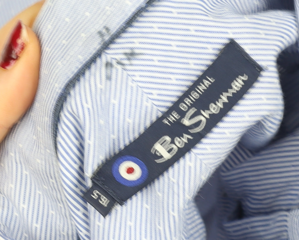 Ben Sherman Men's Blue Striped Cotton Long Sleeve Dress Shirt Size L