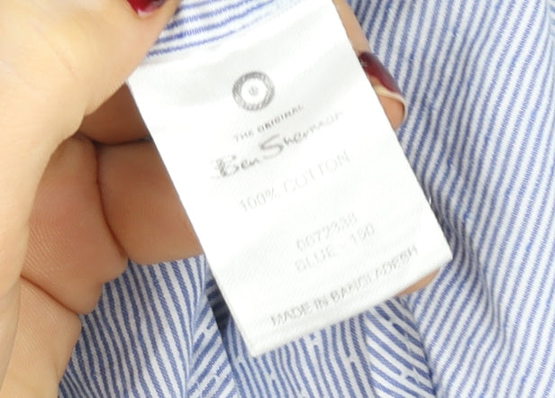 Ben Sherman Men's Blue Striped Cotton Long Sleeve Dress Shirt Size L