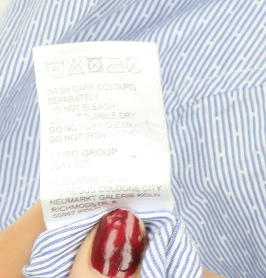 Ben Sherman Men's Blue Striped Cotton Long Sleeve Dress Shirt Size L