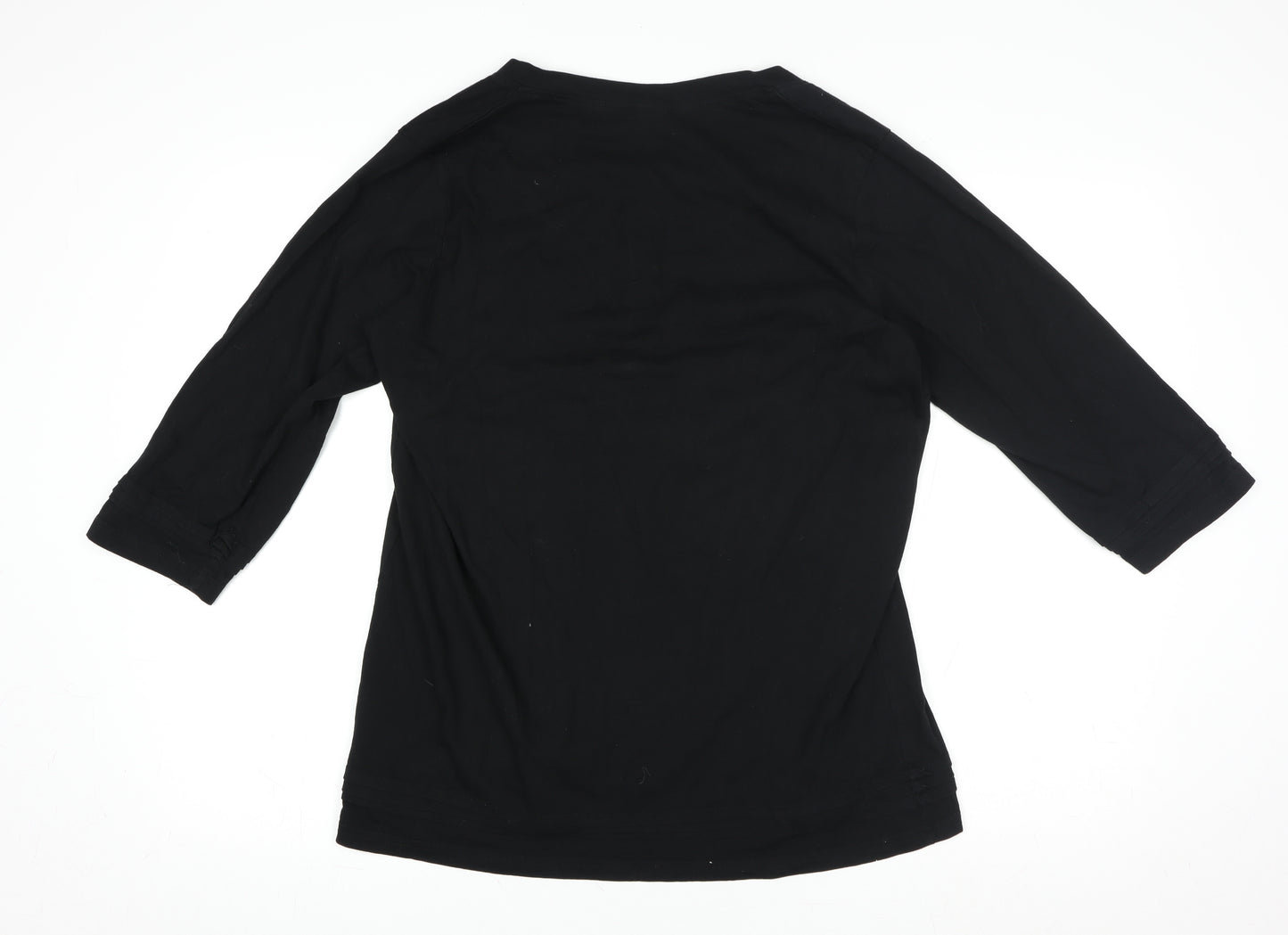 Cotton Traders Black 3/4 Sleeve Button-Up Top Size 14