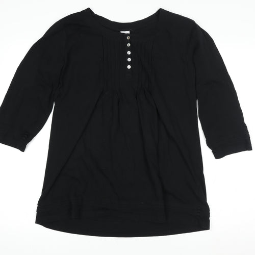 Cotton Traders Black 3/4 Sleeve Button-Up Top Size 14