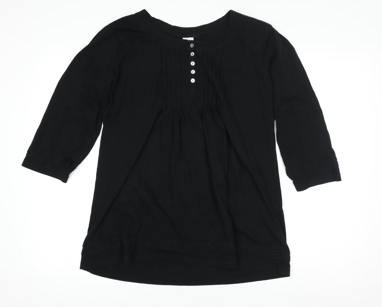 Cotton Traders Black 3/4 Sleeve Button-Up Top Size 14