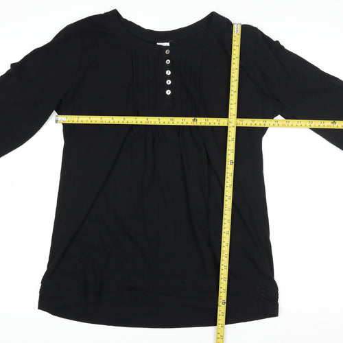 Cotton Traders Black 3/4 Sleeve Button-Up Top Size 14