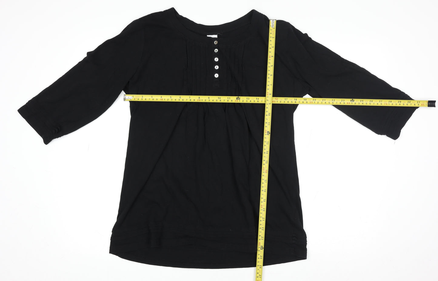 Cotton Traders Black 3/4 Sleeve Button-Up Top Size 14
