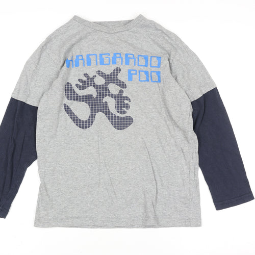 Kangaroo Poo Boys Grey & Navy Long Sleeve Graphic T-Shirt Age 9-10 Cotton