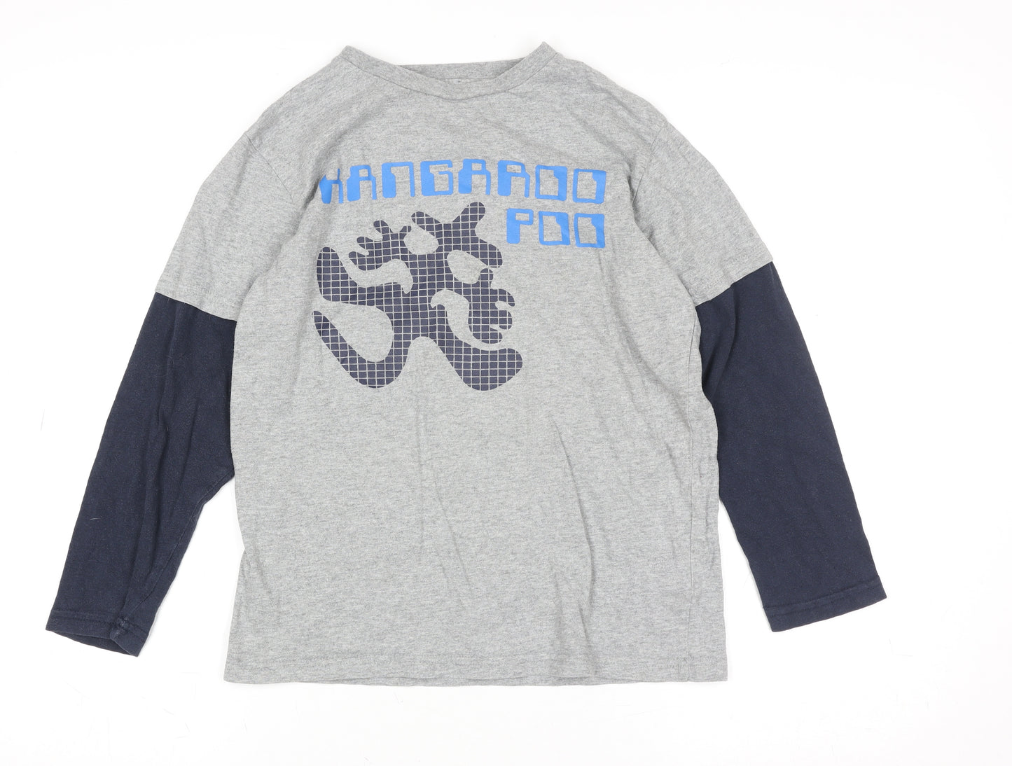 Kangaroo Poo Boys Grey & Navy Long Sleeve Graphic T-Shirt Age 9-10 Cotton