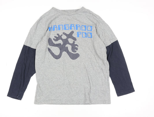 Kangaroo Poo Boys Grey & Navy Long Sleeve Graphic T-Shirt Age 9-10 Cotton