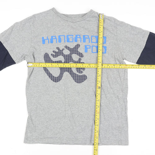 Kangaroo Poo Boys Grey & Navy Long Sleeve Graphic T-Shirt Age 9-10 Cotton