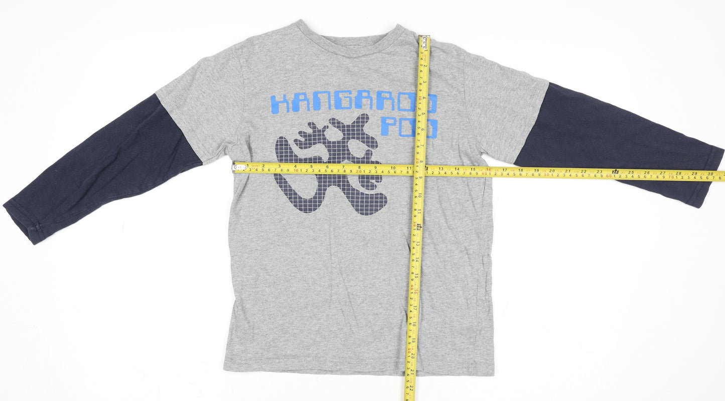 Kangaroo Poo Boys Grey & Navy Long Sleeve Graphic T-Shirt Age 9-10 Cotton
