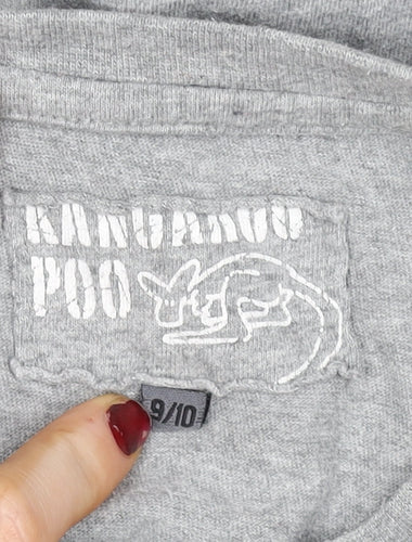 Kangaroo Poo Boys Grey & Navy Long Sleeve Graphic T-Shirt Age 9-10 Cotton