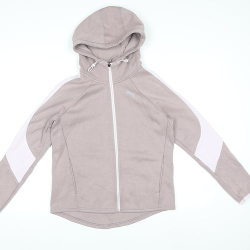 Puma Women Beige Hooded Full Zip Track Jacket Size 10