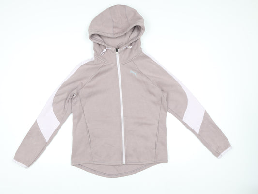 Puma Women Beige Hooded Full Zip Track Jacket Size 10