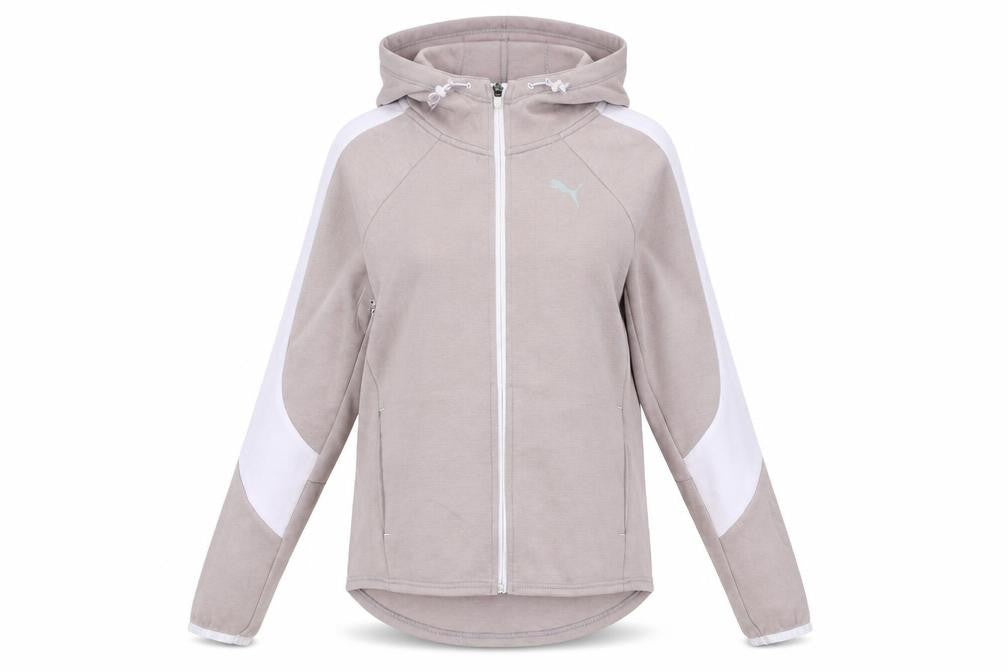 Front view of Puma Women Beige Hooded Full Zip Track Jacket, size 10