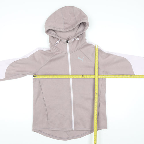 Puma Women Beige Hooded Full Zip Track Jacket Size 10