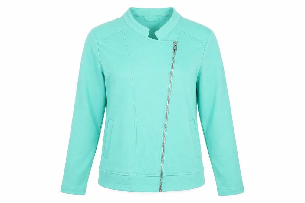 Front view of Bella di Notte Women Green Cotton Zip Basic Jacket, size 12