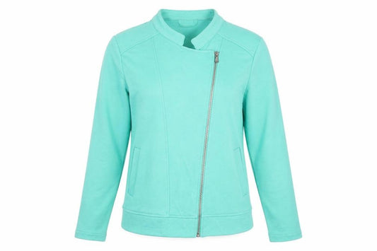 Front view of Bella di Notte Women Green Cotton Zip Basic Jacket, size 12