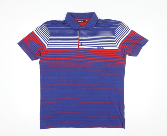 FILA Men's Blue Striped Collared Short Sleeve Polo T-Shirt Size M