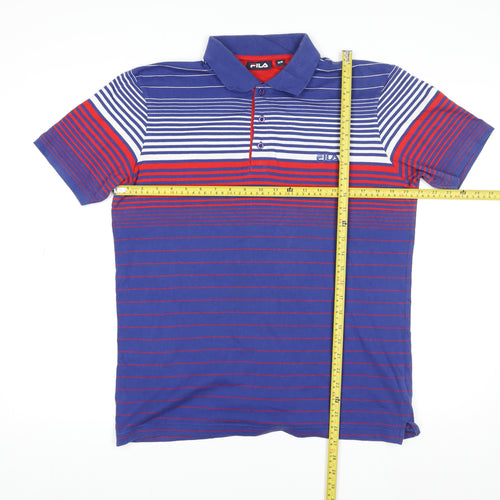 FILA Men's Blue Striped Collared Short Sleeve Polo T-Shirt Size M