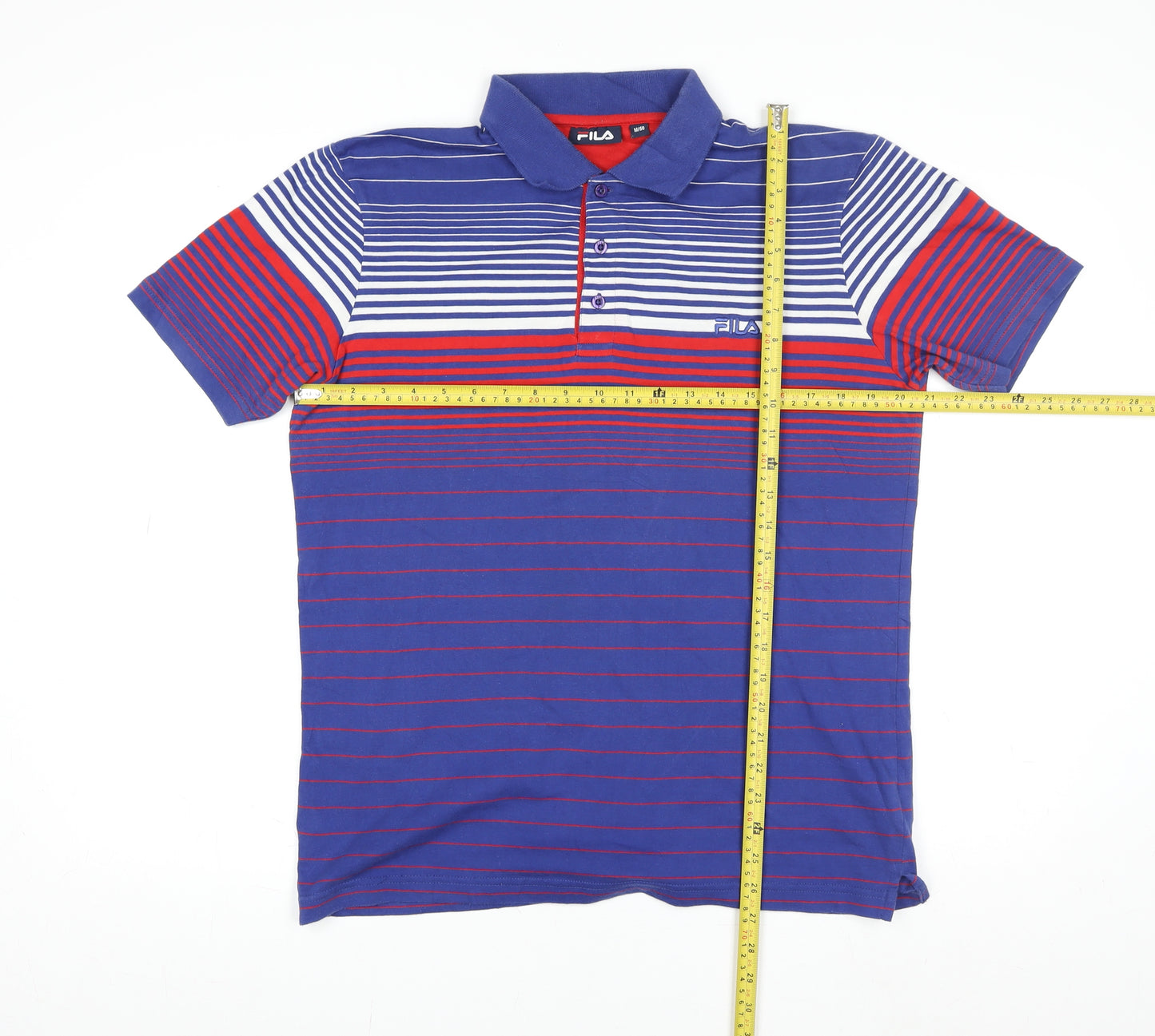 FILA Men's Blue Striped Collared Short Sleeve Polo T-Shirt Size M