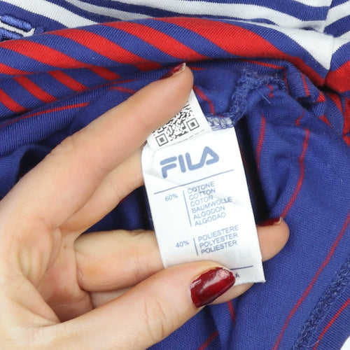FILA Men's Blue Striped Collared Short Sleeve Polo T-Shirt Size M
