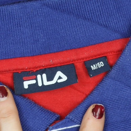 FILA Men's Blue Striped Collared Short Sleeve Polo T-Shirt Size M