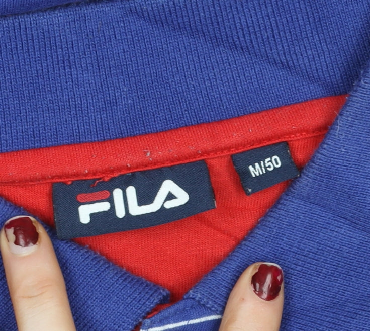 FILA Men's Blue Striped Collared Short Sleeve Polo T-Shirt Size M