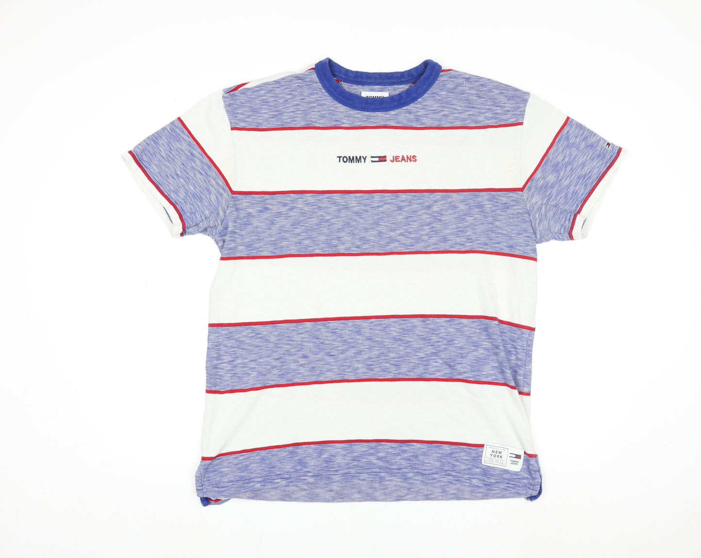 Tommy Jeans Men Blue Striped Cotton Crew Neck T-Shirt Size L