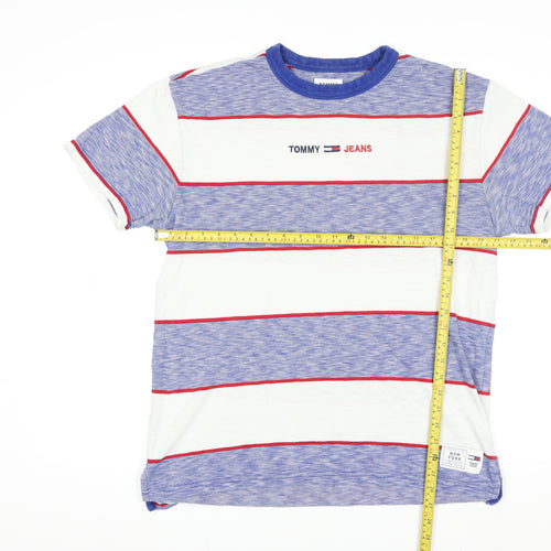Tommy Jeans Men Blue Striped Cotton Crew Neck T-Shirt Size L