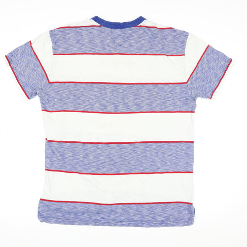 Tommy Jeans Men Blue Striped Cotton Crew Neck T-Shirt Size L